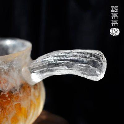 日本冰冻烧琉璃侧把公杯加厚防烫把手公道杯日本片口手工茶具分茶