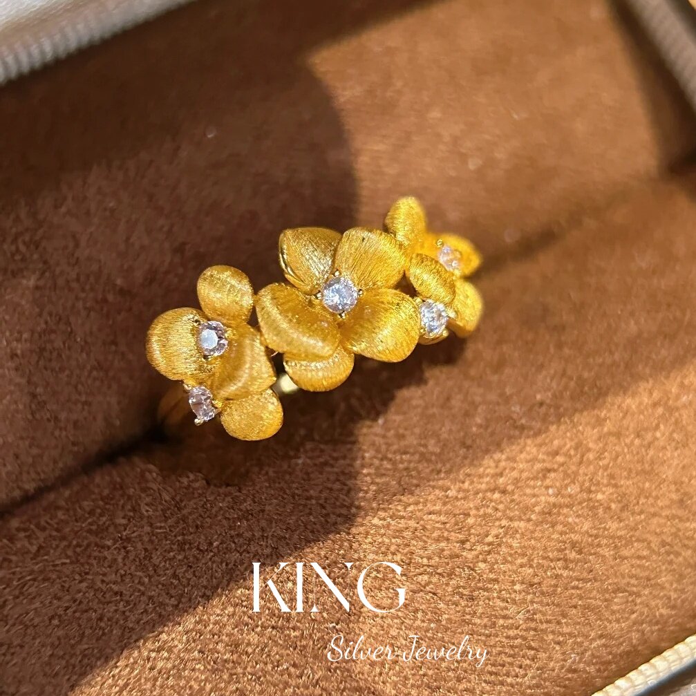 king银饰珠宝S925银拉丝樱花戒指