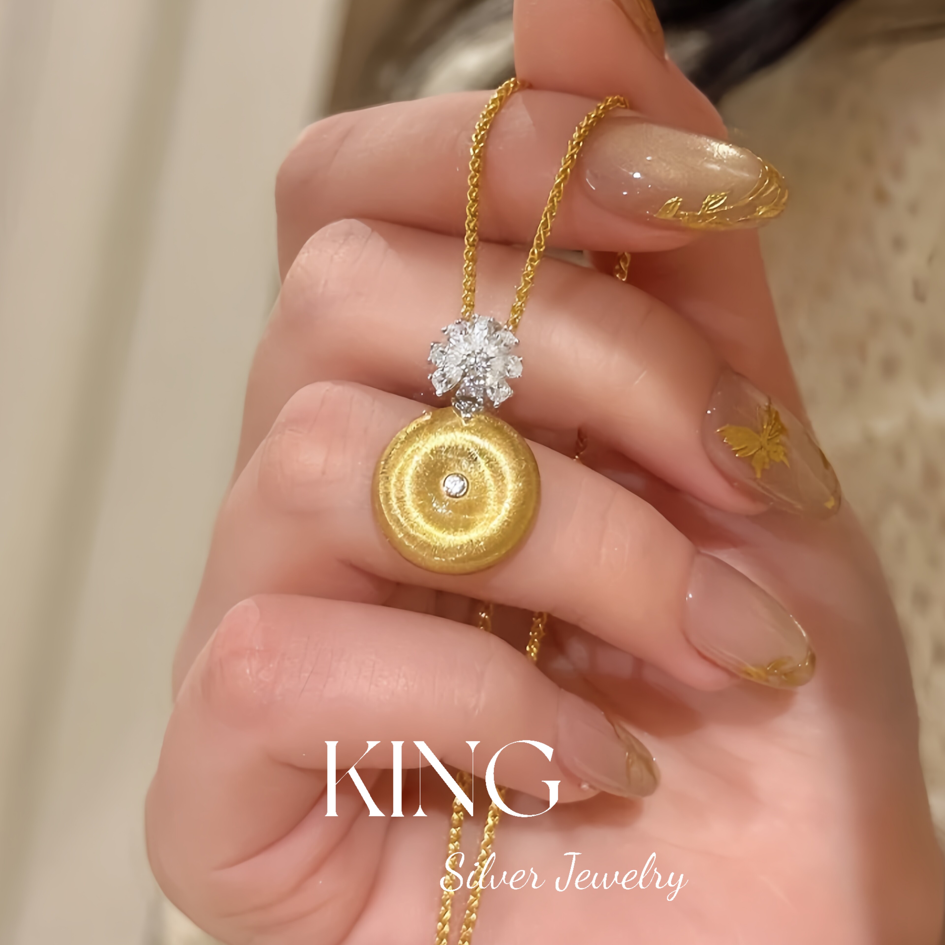 平安扣项链|925银镀金复古拉丝重工水沫玉奢华时尚气质高级感项链