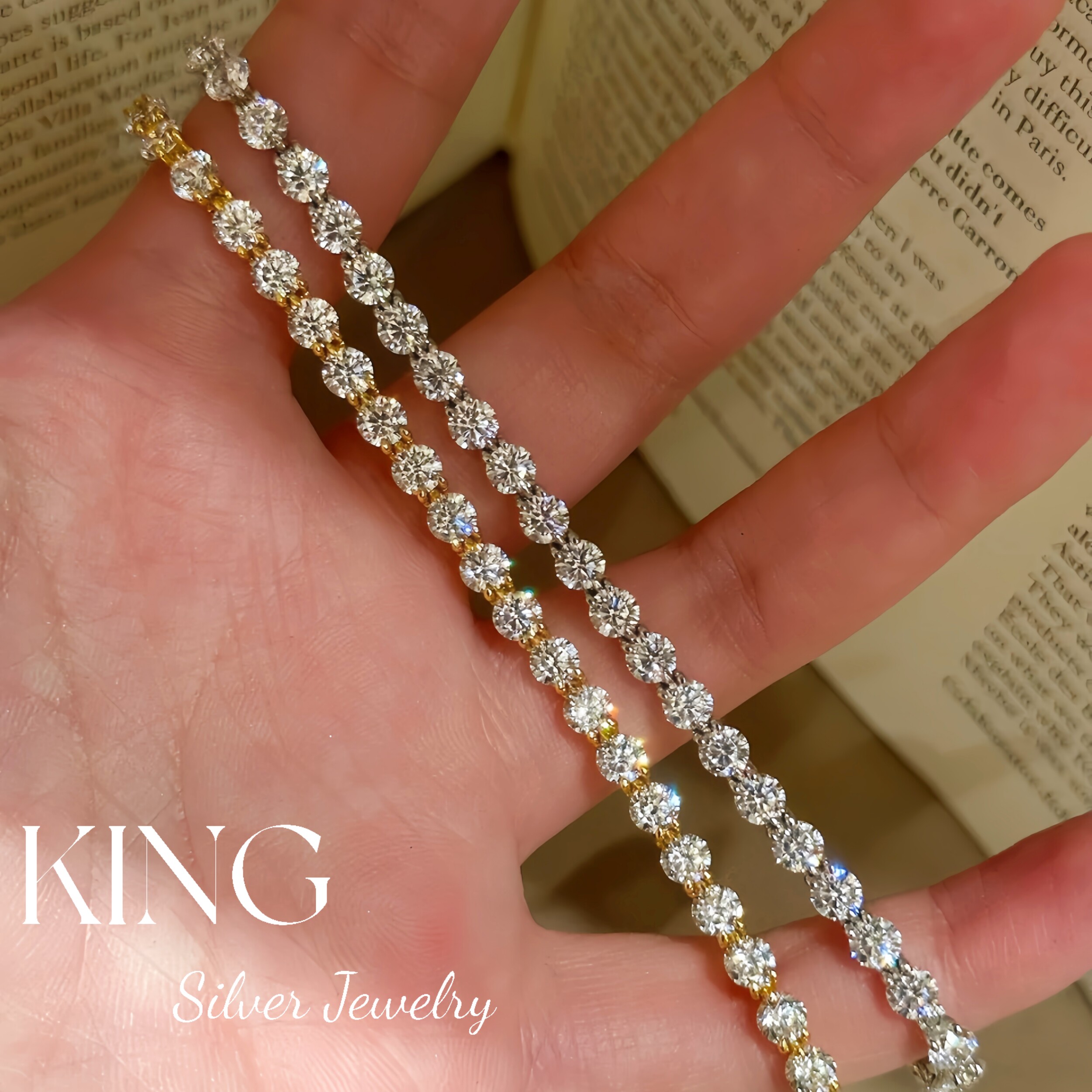 蕾丝星辰 | king银饰珠宝金银色复古时尚女轻奢百搭纯银镀金手链