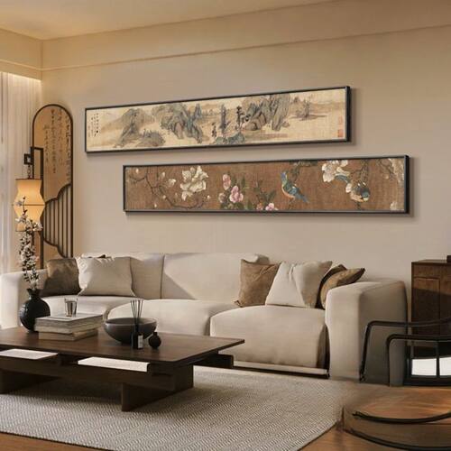 高端宋式美学挂画客厅挂画中式沙发背景墙装饰画复古花鸟卧室茶室