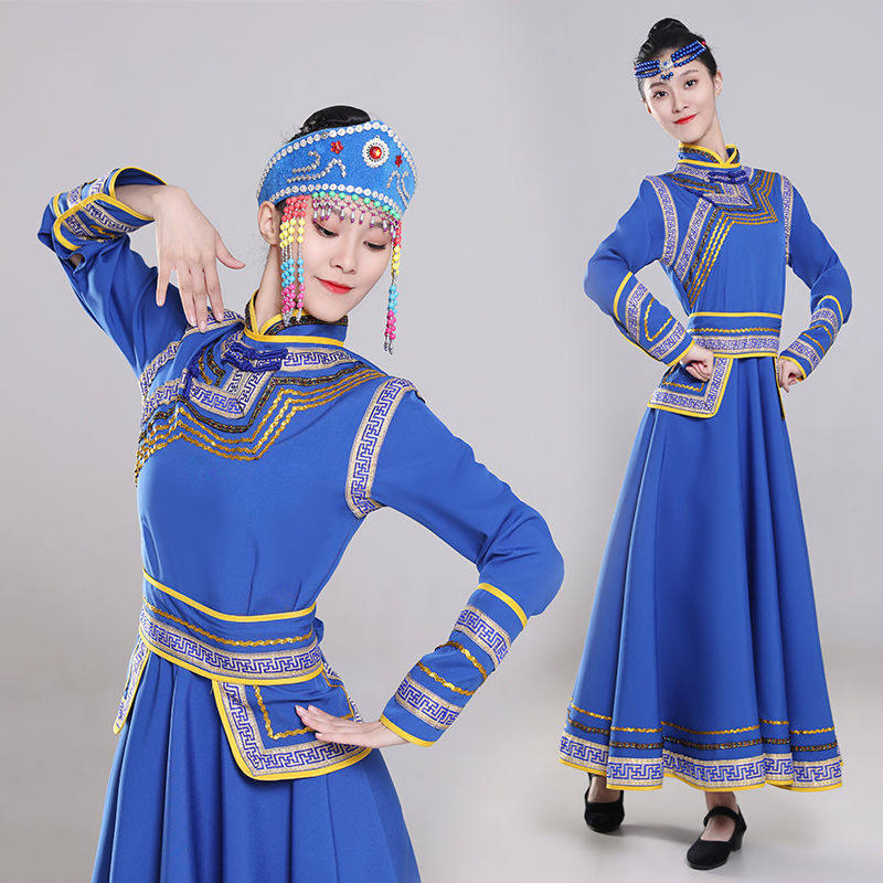 新款蒙古舞蹈演出服女款成人大摆裙广场舞艺考民族长款长袖服装