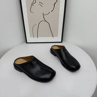 欧洲法式复古水洗真皮分趾鞋2026新款半拖鞋女夏外穿高级感配裙子