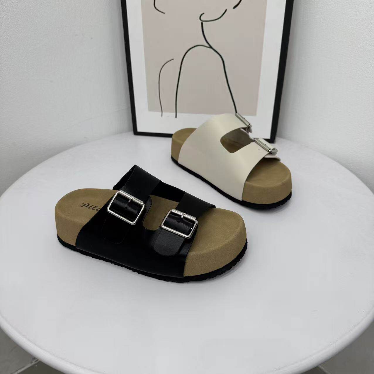 爆款超火厚底增高勃肯拖鞋女2026夏季新款懒人一字拖软木外穿凉鞋