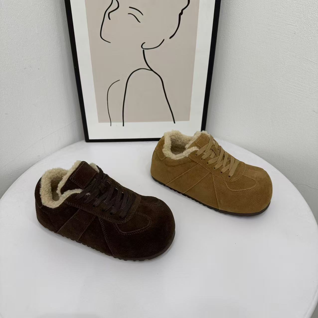 羊羔绒真皮丑萌厚底勃肯鞋女2025冬季新款小胖墩增高舒适保暖棉鞋