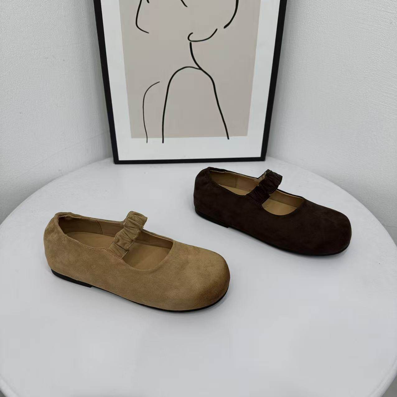 韩国东大门绒面女鞋2026复古圆头浅口褶皱玛丽珍单鞋女春季平底鞋,女鞋,勃肯鞋/软木鞋,淘宝优惠券,粉丝福利购,淘宝优惠卷