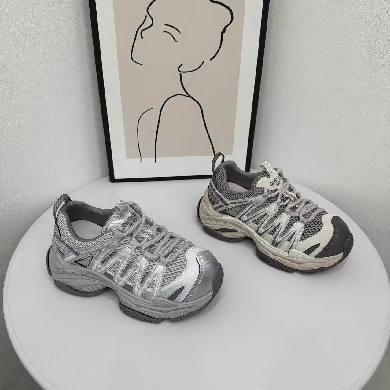 欧洲站厚底大头老爹鞋女2026春夏新款网面透气轻便跑步运动鞋子潮