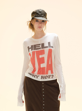 COZYDOLL慵懒松弛不规则解构印花长袖T恤女休闲时尚修身显瘦上衣