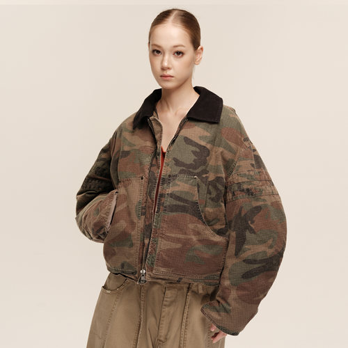 COZYDOLL巴恩风白鸭绒迷彩羽绒服