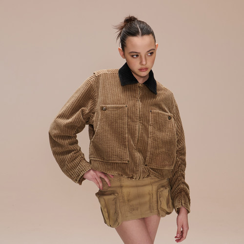 cozydoll巴恩风灯芯绒抽绳短外套