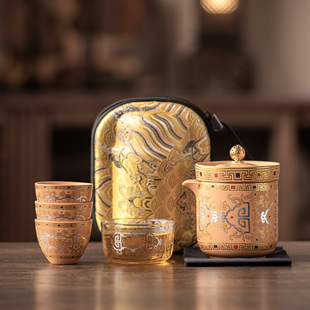 便携式 简约黄金段丰圆快客杯随身户外紫砂高端泡茶壶旅行茶具套装