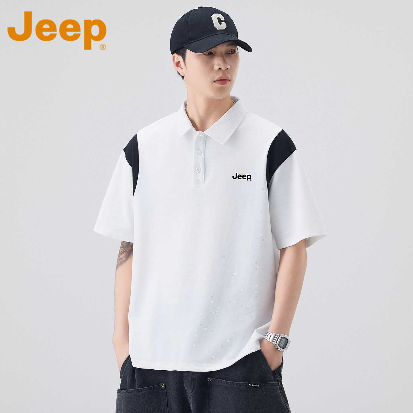 JEEP吉普美式复古风短袖POLO衫男士2026夏季薄款经典撞色休闲上衣
