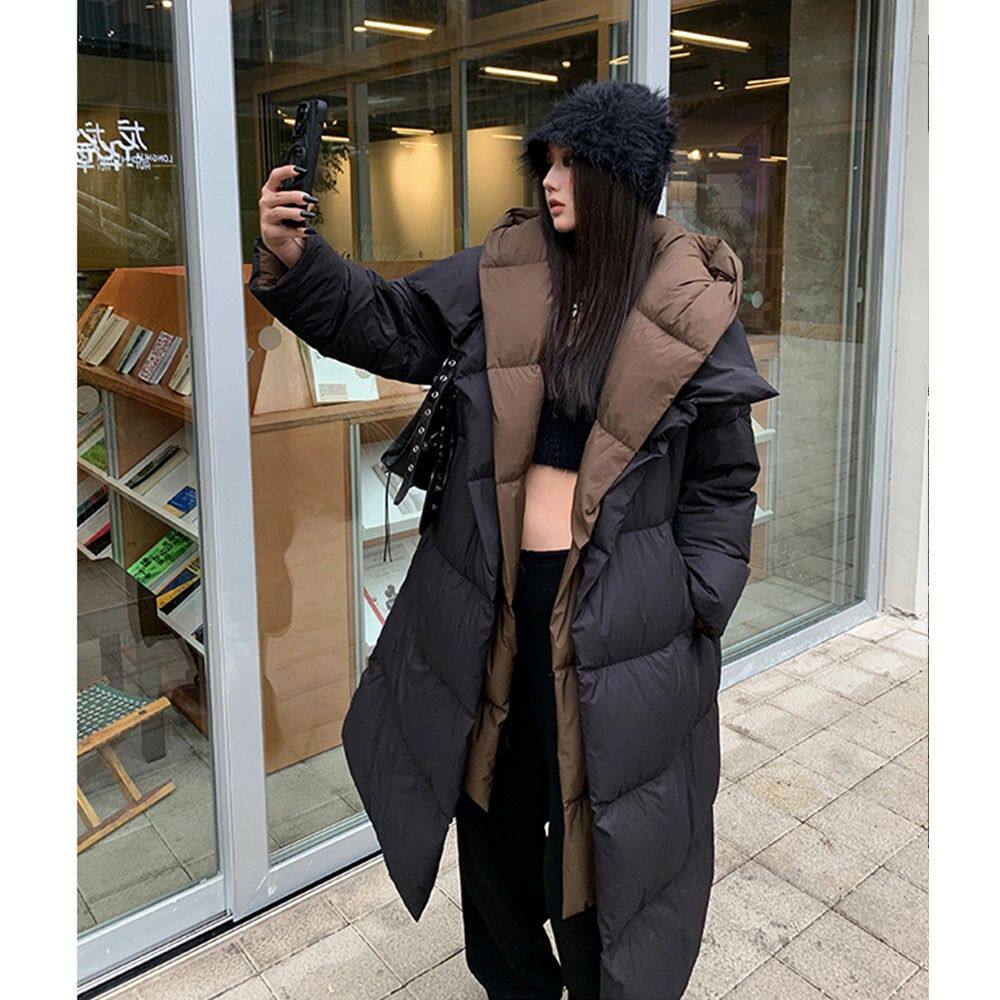 2026年秋冬新款东大门时尚假两件羽绒服女中长款宽松显瘦外套女潮