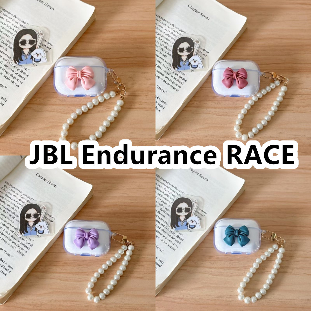 适用于JBL Endurance RACE耳机套透明DIY手作蝴蝶结珍珠手串保护套防摔可爱