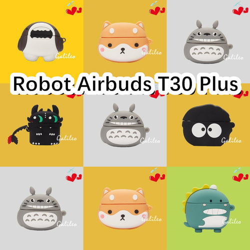 适用于Robot Airbuds T30 Plus耳机套卡通纯色保护套硅胶软壳无线蓝牙耳机壳防摔情侣潮充电仓盒子