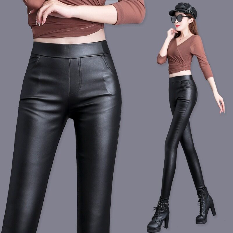 松紧腰亚光皮裤女款高腰2025年冬季新款弹力加长紧身外穿打底裤女