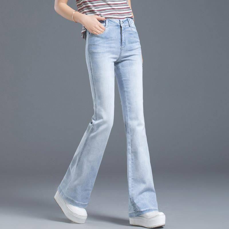 浅蓝色微喇牛仔裤女2025冬季新款高腰显瘦修身弹力大码垂感喇叭裤,女装/女士精品,牛仔裤,淘宝优惠券,粉丝福利购,淘宝优惠卷