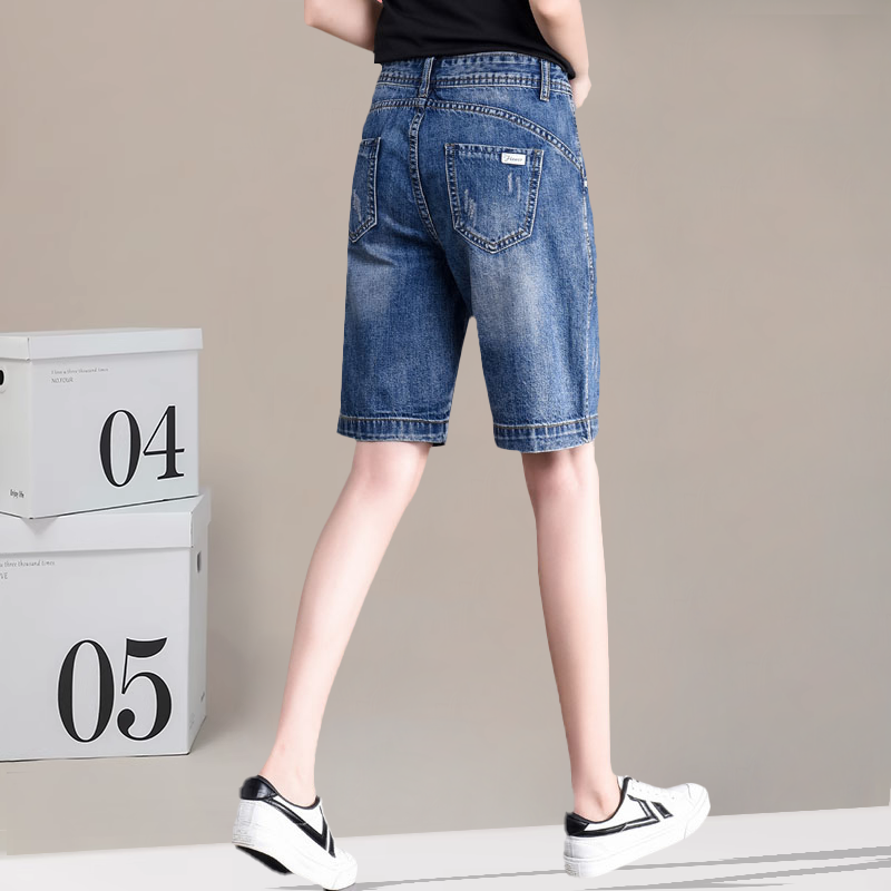 破洞牛仔短裤女五分裤2025秋季新款女款外穿高档高腰宽松直筒中裤,女装/女士精品,牛仔裤,淘宝优惠券,粉丝福利购,淘宝优惠卷