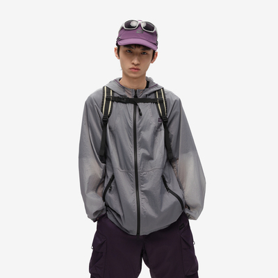 翻领防泼水拼色连帽防风夹克