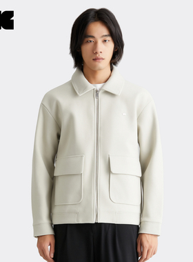 LNG秋冬新品毛呢翻领茄克服外套男宽松休闲老钱风拉链短外套