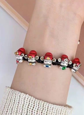 2023年新款足银999五路财神红绳手链男女情侣款手绳本命年手饰品