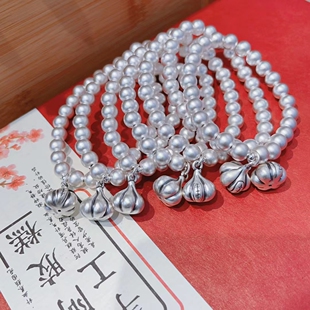 S999足银大蒜头古法传承哑光银珠简约百搭精致款稳操胜算手链手串