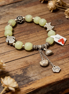 新款纯银莲花和田玉手链原创设计送闺蜜送女友礼物孤品清货