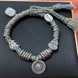 新款足银999黄财神如意葫芦盘缠手链女招财纳福中式手串手绳孤品