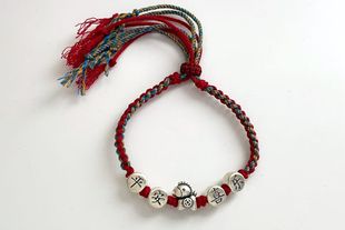 足银999平安喜乐盘缠红绳手链纯银转运手绳礼物国风编绳送男女友