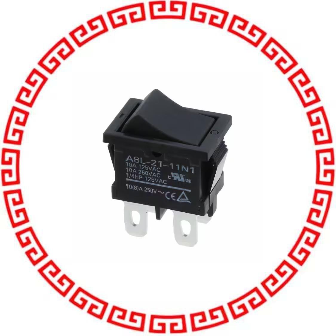 A8L-21-11N1 SWITCH ROCKER DPST 10A 125V