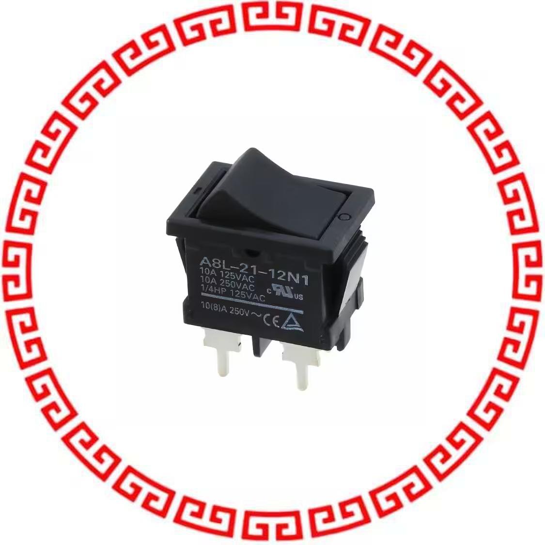 A8L-21-12N1 SWITCH ROCKER DPST 10A 125V