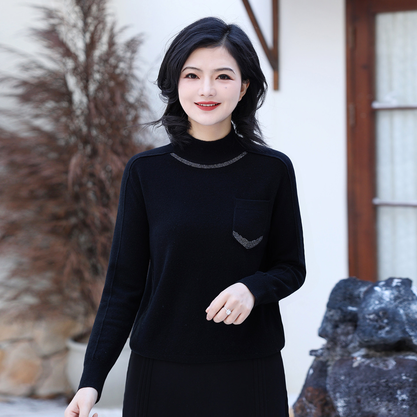 半高领亮丝针织衫女冬季毛衣