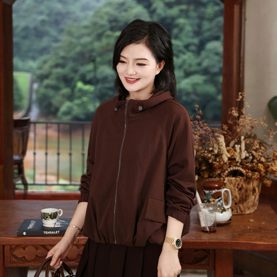 纯色连帽长袖短外套秋季女装外套