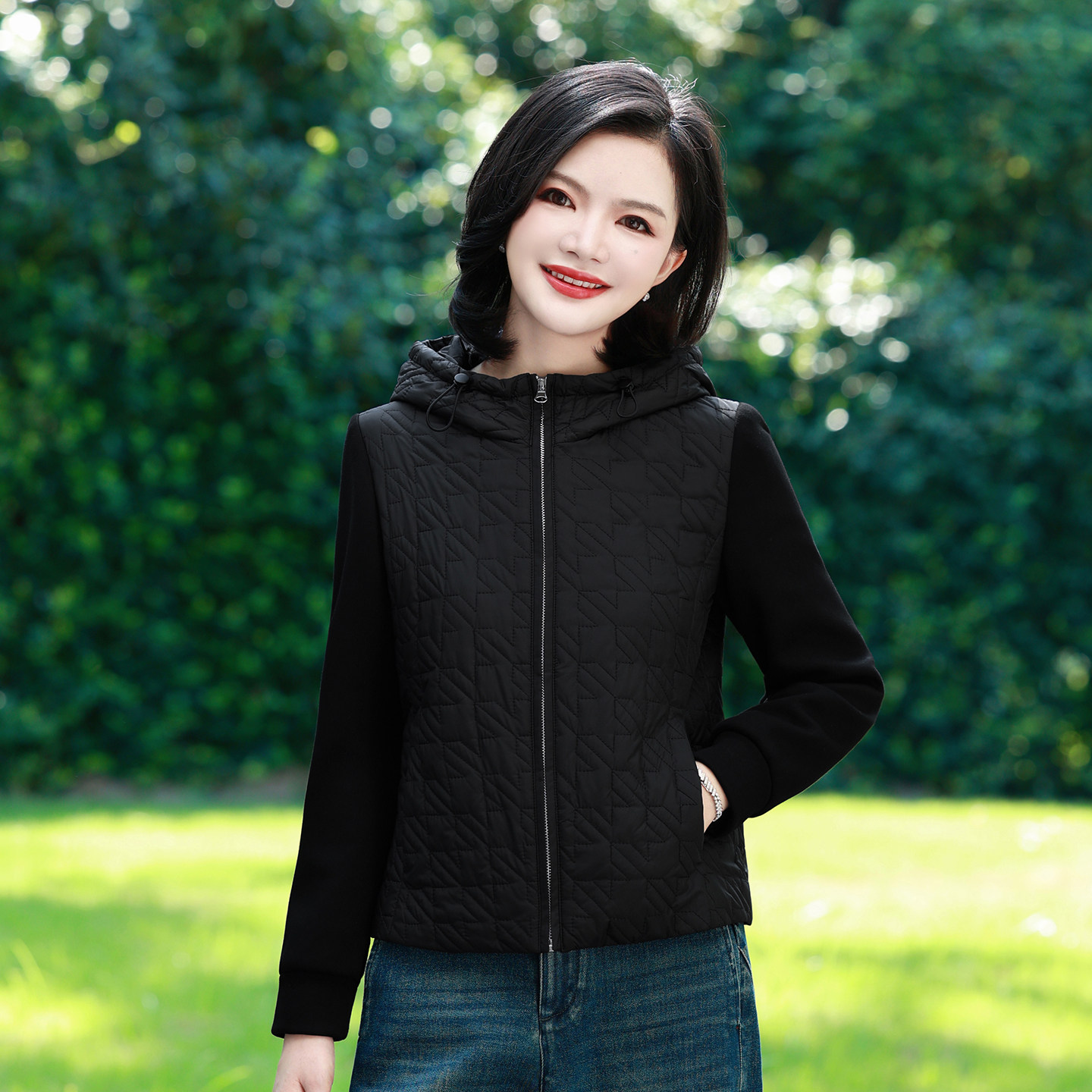 枫竺阿楠菱格连帽棉服小个子外套