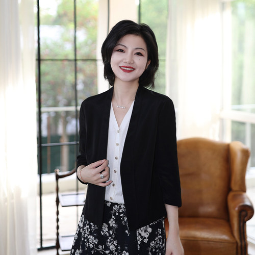 弹力重绉真丝西装外套女夏季