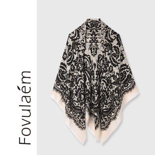 枫竺女装阿楠anan 100山羊绒秋冬保暖气质披肩大方巾围巾135*135