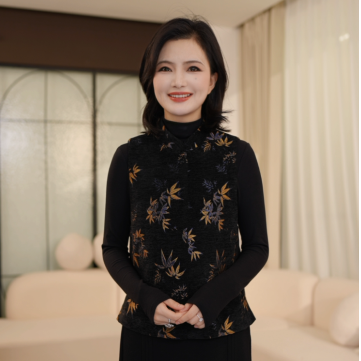 新中式国风立领提花背心马甲