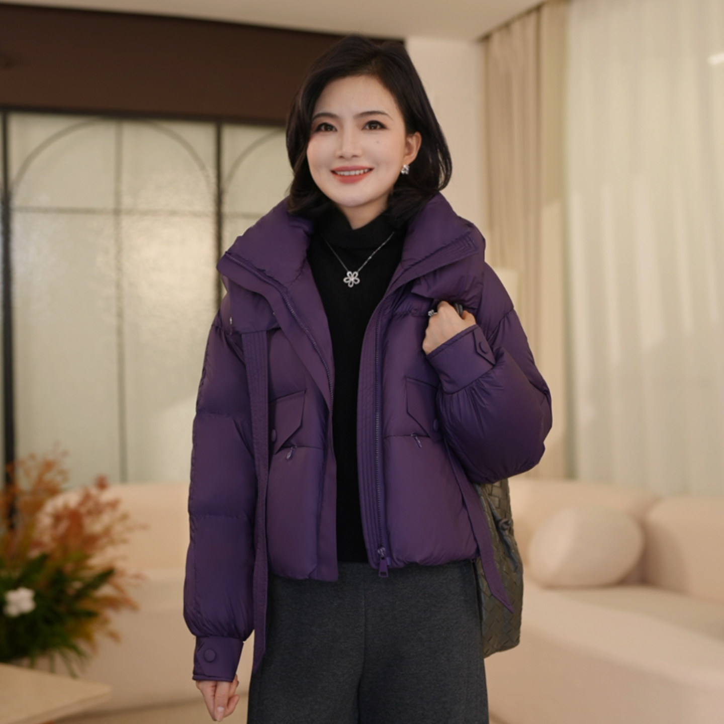 枫竺阿楠anan90白鸭绒连帽飘带零压保暖羽绒服女冬天防寒外套