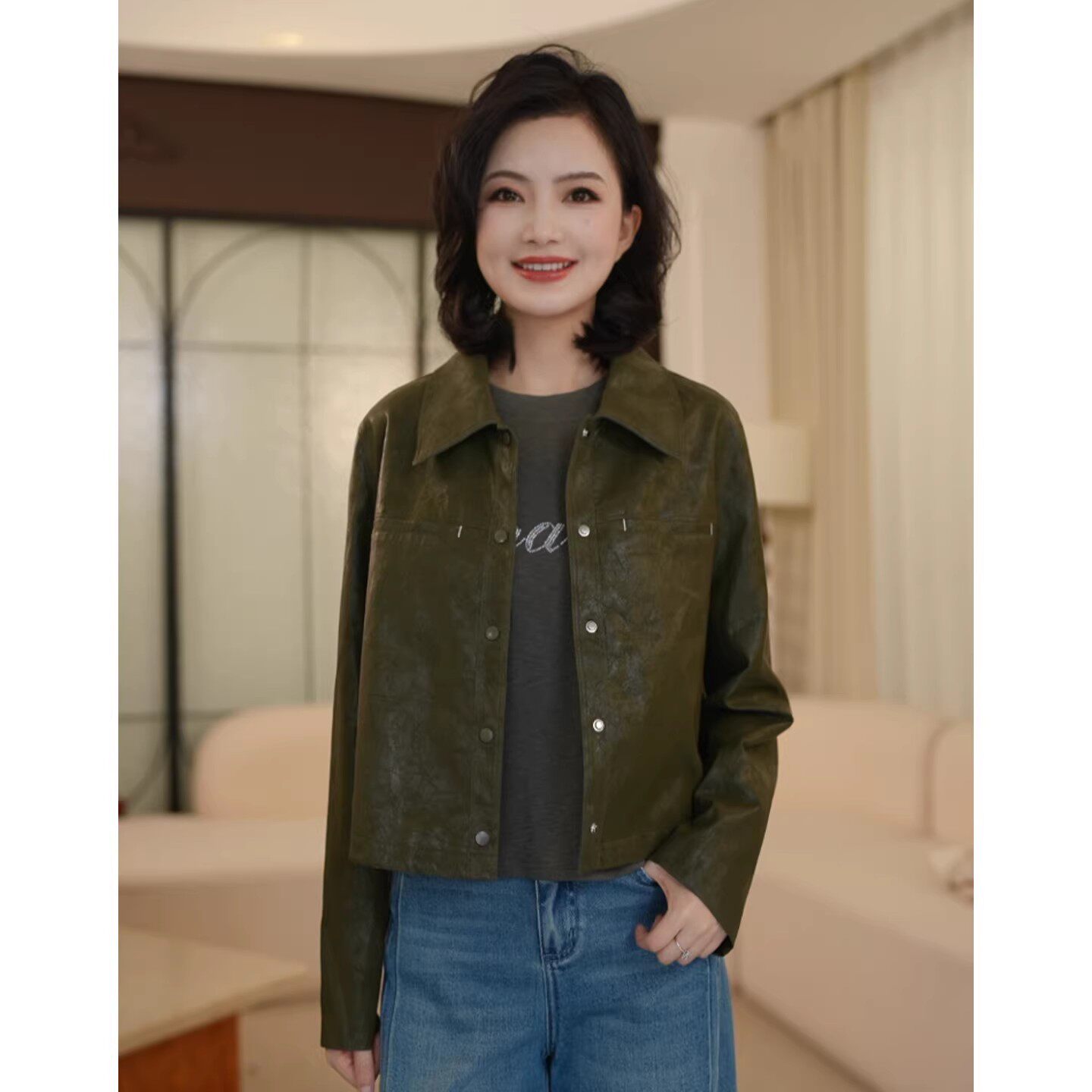 枫竺2026新款女装低调奢华复古简约百搭慵懒风皮衣外套女春季短款