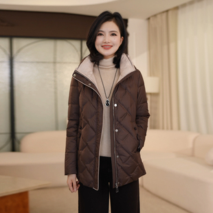 【90白鹅绒】枫竺一手长撞色菱格连帽立领防风保暖羽绒服女冬季