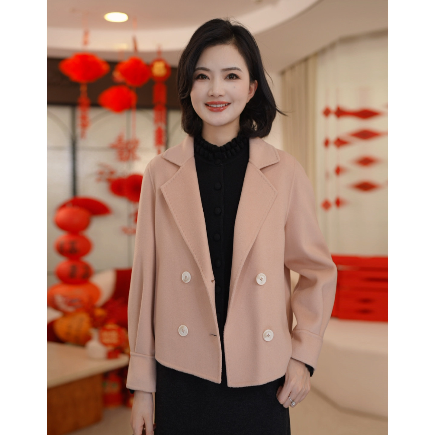 枫竺高智西装领双面羊毛呢子大衣女短款2025冬季新年穿搭毛呢外套,女装/女士精品,毛呢外套,淘宝优惠券,粉丝福利购,淘宝优惠卷