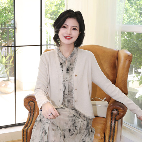 小香流苏边针织开衫女