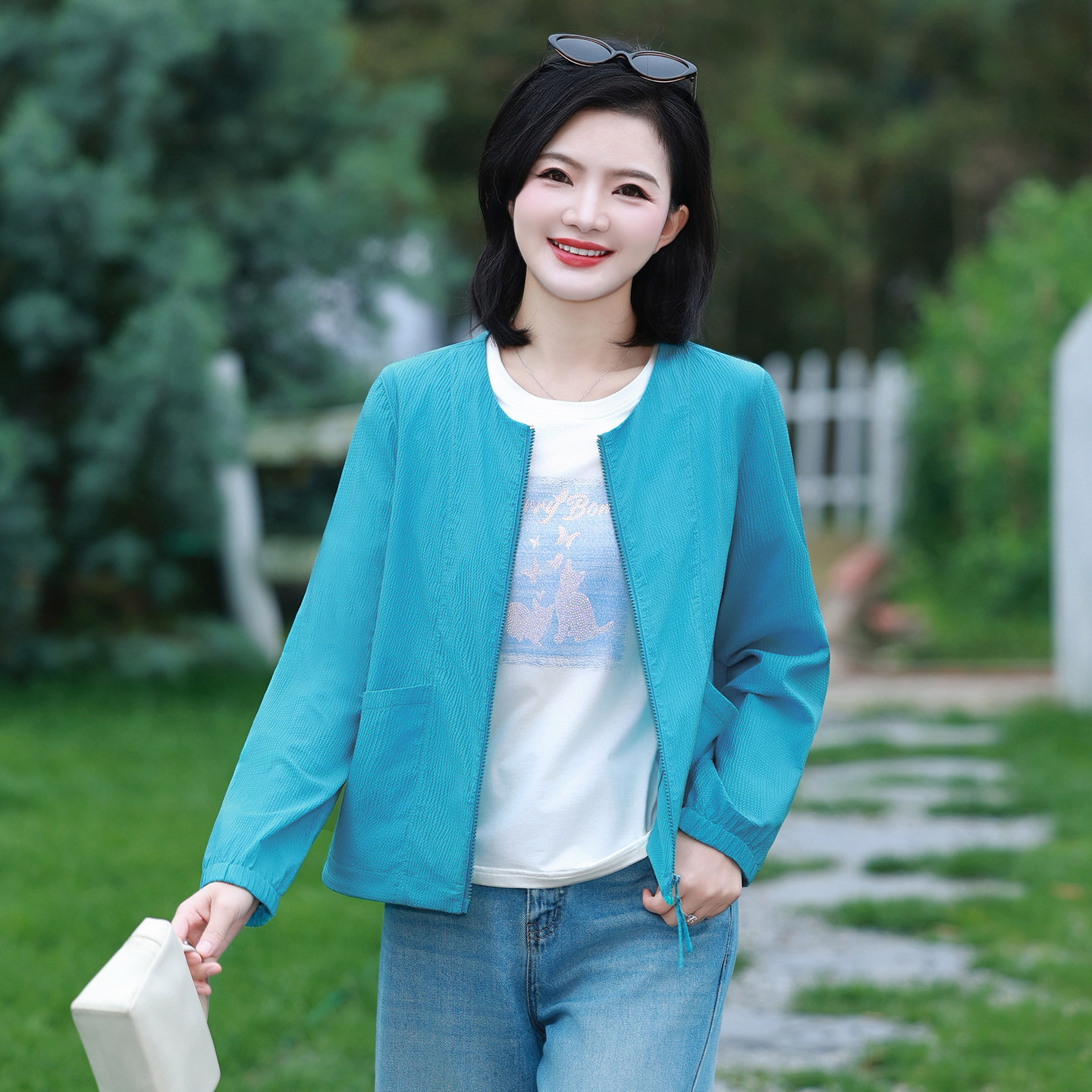 枫竺纯色简约圆领轻薄短款拉链长袖外套女2026夏季新款休闲户外衣