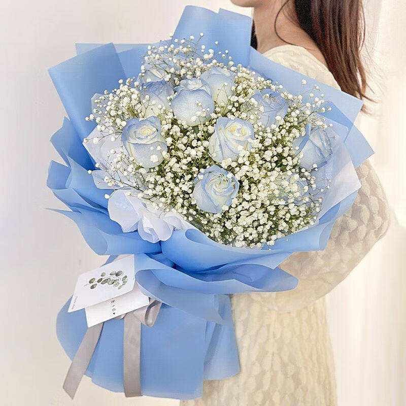 艾斯维娜鲜花速递满天星玫瑰花束送女友生日礼物全国同城配送11朵