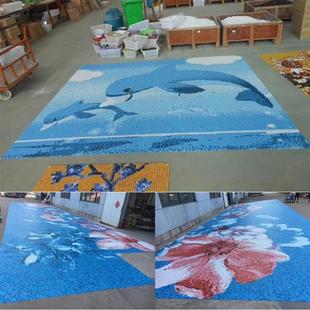 定制游泳池专用马赛克瓷砖池底图案拼图拼花海底世界海豚陶瓷蓝色