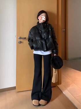 速发黑色微喇休动裤秋冬202新款高腰垂感直筒加闲运绒厚棉裤