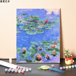 速发数紫油画手工填充世色名画莫奈字色睡莲手绘填界丙烯油彩画画