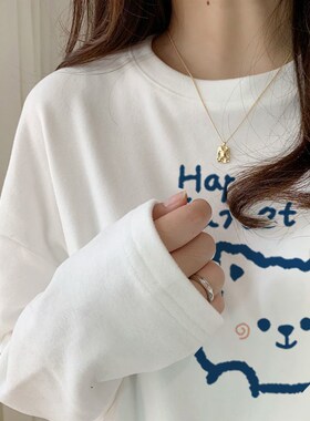 速发大码宽松白色t恤秋overs上衫s减龄长袖打底zi衣