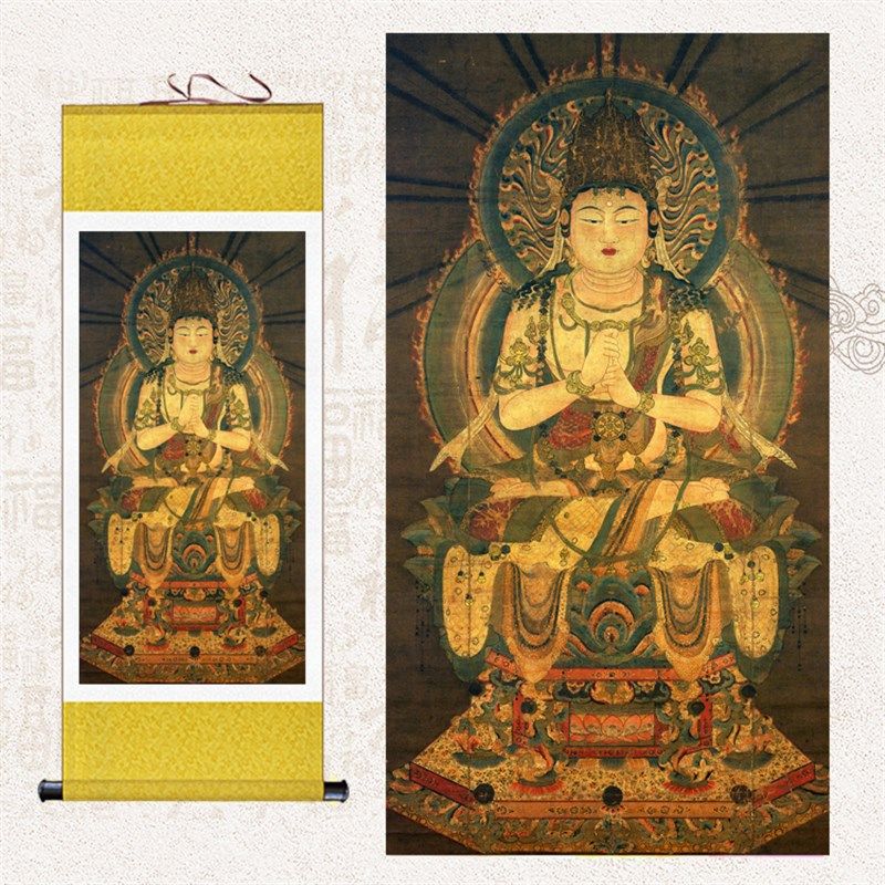 速发古画供日如来佛像挂画轴卢遮那佛结缘家用大奉卷毗画