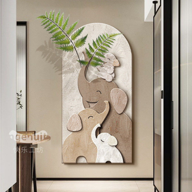 速发大象装饰画玄关挂画拱形立体廊岩轻奢高入过道走砂壁画档户
